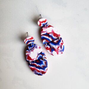 BRAND NEW! Tie Dye Marble Earrings | Polymer Clay | Red White + Blue 4th of July